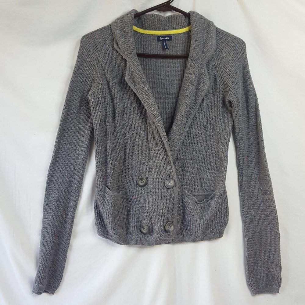 Splendid Cotton Cashmere Waffle Knit Cardigan Women's Size XS Gray Double Breast